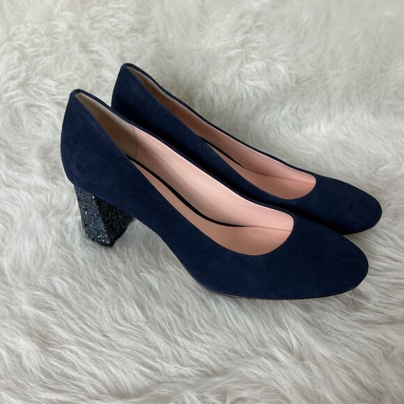 Kate Spade Blue Suede Glitter Heel Pumps 8M - Picture 1 of 8